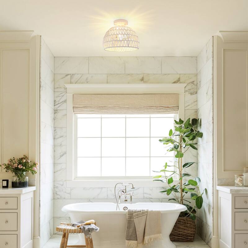 Semi Flush Mount Rattan Light Fixture Woven Ceiling Light Fixture