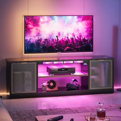 Bestier 57" Marble High-Tech TV Stand Fits TV Up to 32 to 60 in" Entertainment Center with RGB Sound Reactive Lights