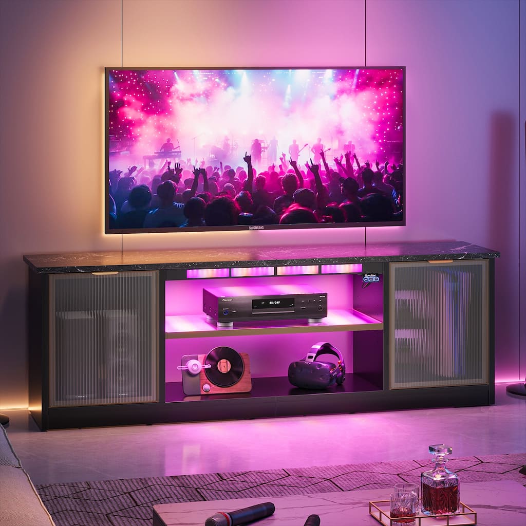Bestier 57" Marble High-Tech TV Stand Fits TV Up to 32 to 60 in" Entertainment Center with RGB Sound Reactive Lights
