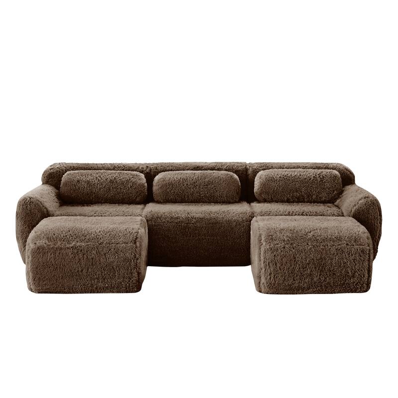 114.6" Modern Plush Boneless Couch with Deep Seat, Sectional Couches for Living Room, Upholstered Cloud Sofa with 2 Ottoman