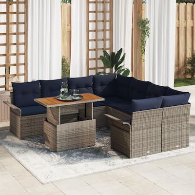 vidaXL 9 Piece Garden Sofa Set with Cushions - 95.5×92.1×27.2