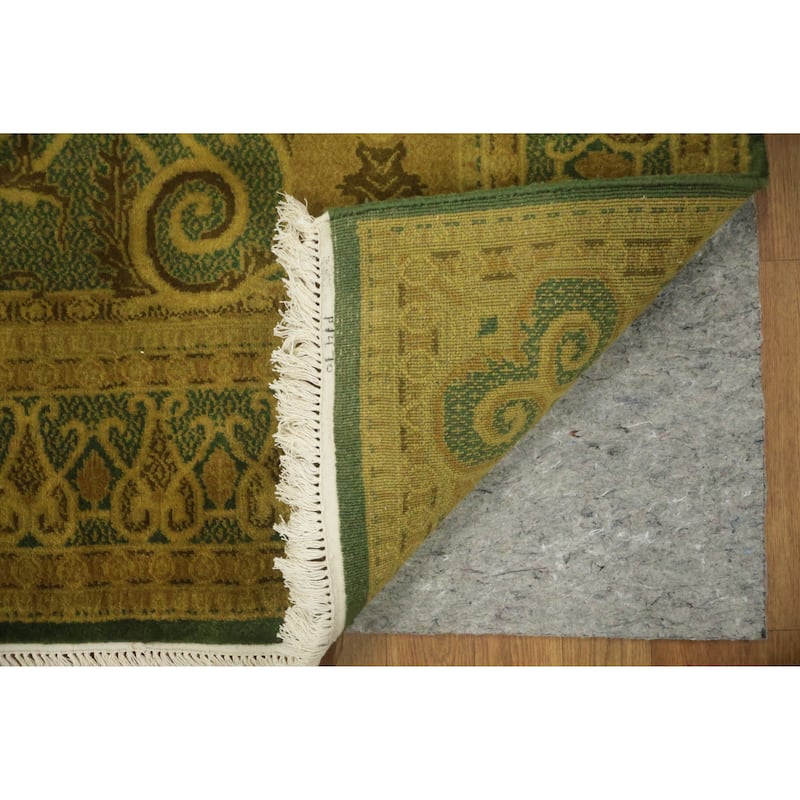 Hand Knotted Oriental 100% Wool Carpet Traditional All-Over Green Art Deco Area Rug - 8' 10'' X 5' 11''