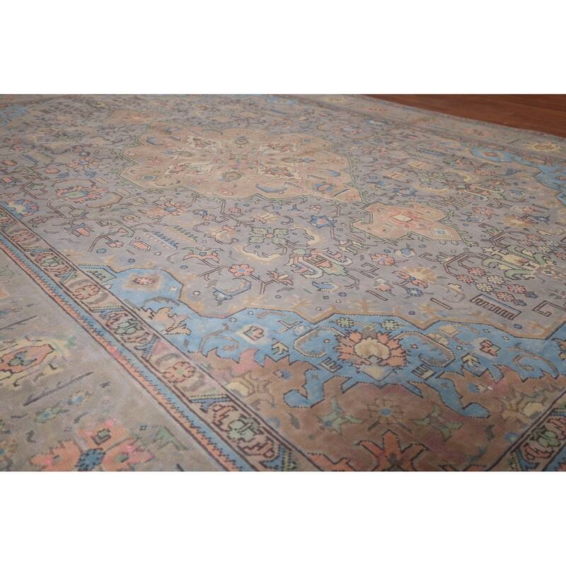 Gray Tabriz Persian Vintage Rug Hand-Knotted Wool Carpet - 8'0"x 10'10"