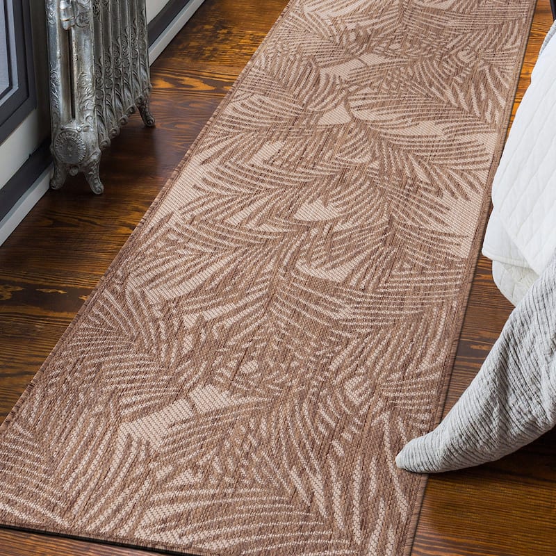 World Rug Gallery Contemporary Palm Leaf Textured Flat Weave Indoor/Outdoor Area Rug