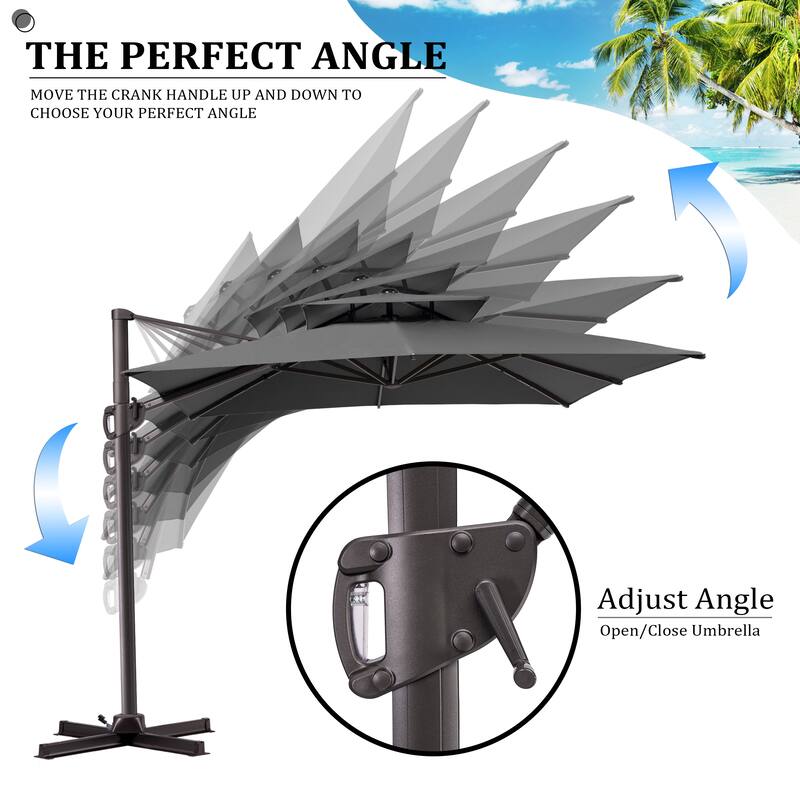 9x11FT Outdoor Patio Dual Top Umbrella Cantilever Offset with Rod Base