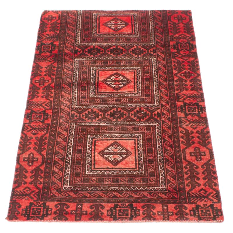 ECARPETGALLERY Hand-knotted Baluch Red Wool Rug - 3'1 x 6'2