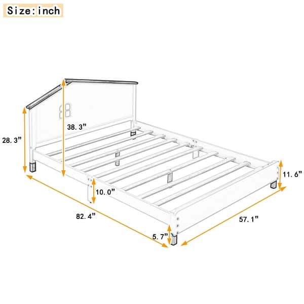 Platform Bed Full Size, Wood Full Platform Bed Frame with House-Shaped Headboard for Kids, No Box Spring Needed, White Pink