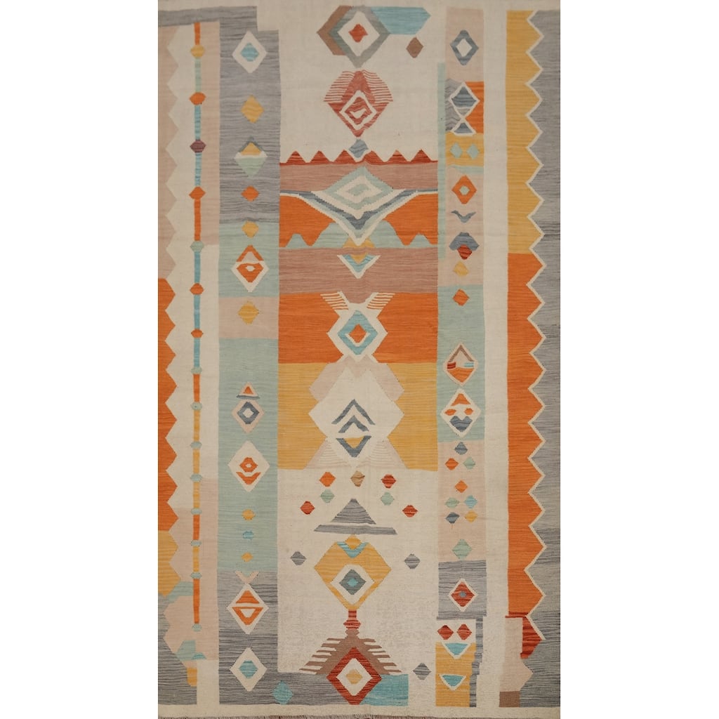 Hand Woven Oriental 100% Wool Carpet Southwestern Tribal Multi-Colored Kilim Area Rug - 9' 9'' X 6' 4''