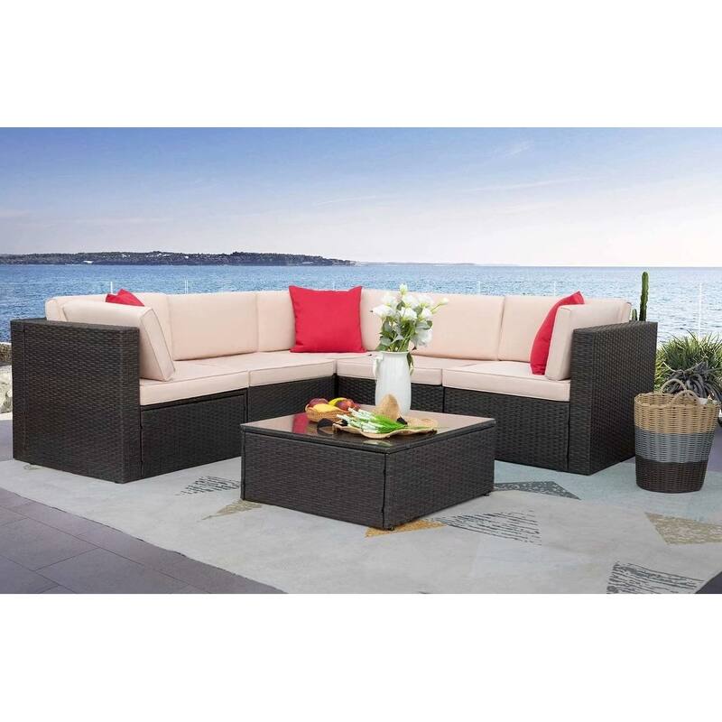 Homall 6-piece Rattan Wicker Outdoor Patio Furniture Set