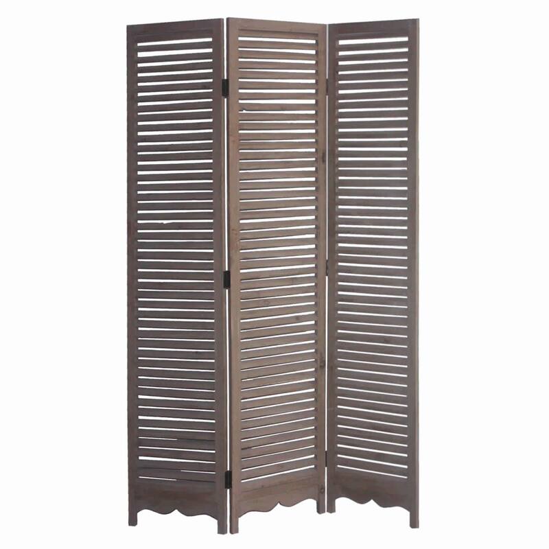 Minimal Wooden Screen with 3 Panels and Shutter Design, Brown