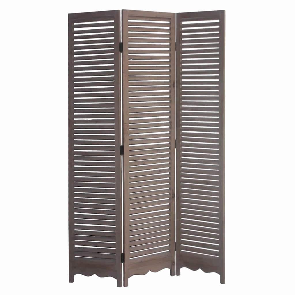 Minimal Wooden Screen with 3 Panels and Shutter Design, Brown