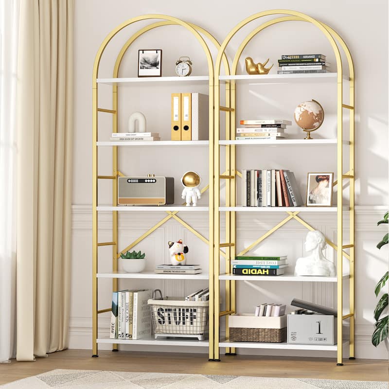 Futzca 5 Tiers Bookshelf Arched, Wooden Bookcase Display Rack