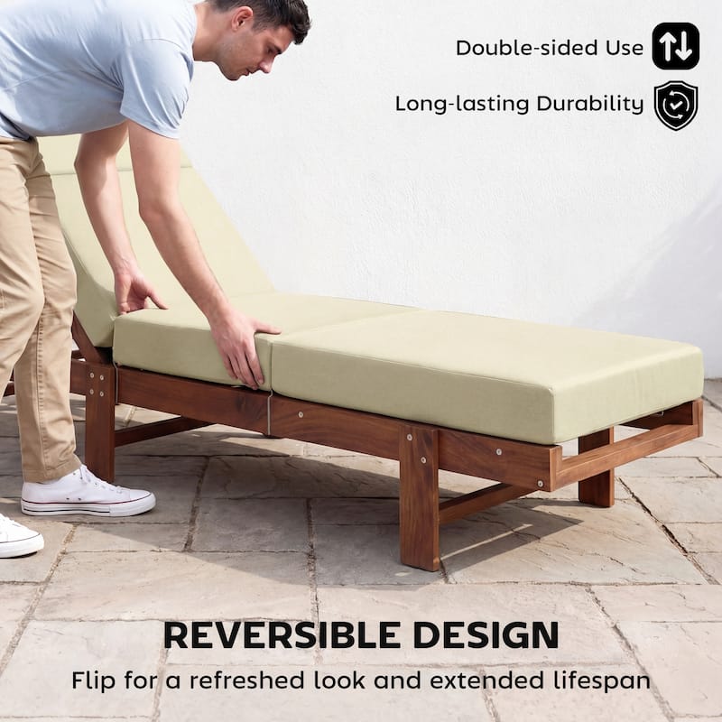 Outsunny Set of 2 Chaise Lounge Cushion, 4" Thick Outdoor Lounge Chair Cushions with Non-Slip Ties