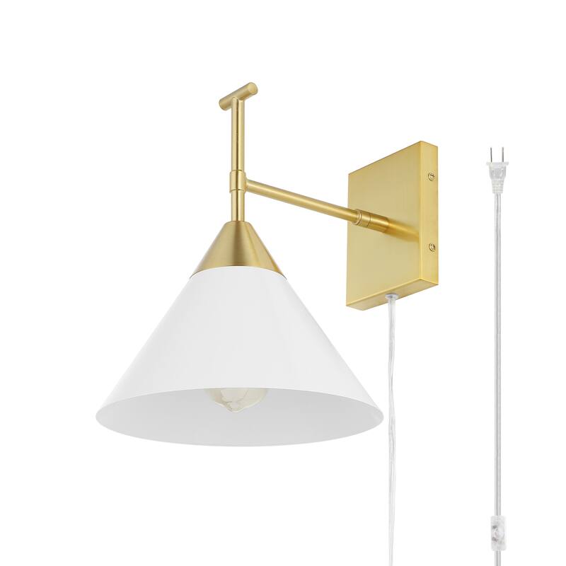 SAFAVIEH Carline 13-inch Plug-In Wall Sconce with LED Bulb - 9.5 In. W x 12.5 D In. x 12 In. H - 10Wx13Dx12H - Gold/White