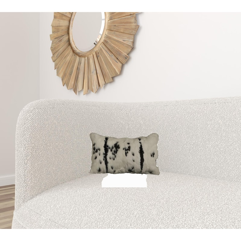 HomeRoots 12" X 20" Black And White Rabbit Zippered Natural Fur Animal Print Throw Pillow