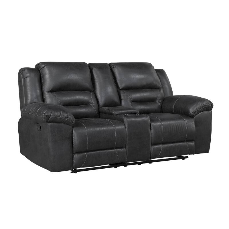 Henry Manual Double Reclining Loveseat w Console, Black Microfiber
