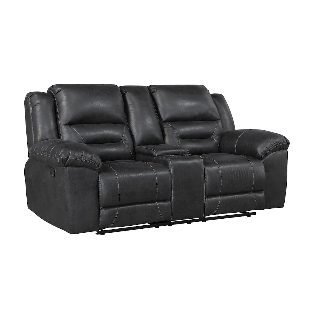 Henry Manual Double Reclining Loveseat w Console, Black Microfiber