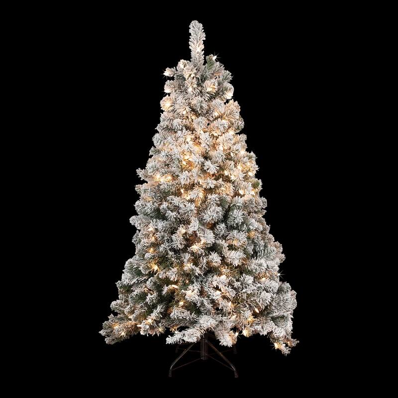 4.5' Medium Flocked Winema Pine Artificial Christmas Tree Clear Lights - 4.5 Foot
