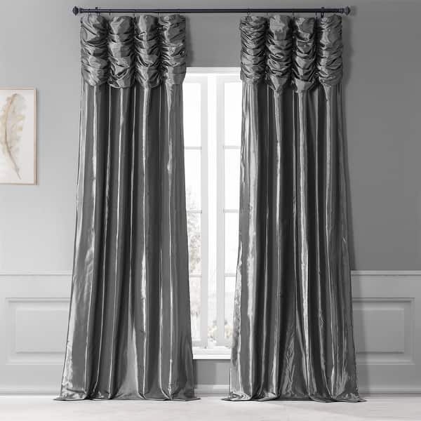 slide 1 of 68, Exclusive Fabrics Single Ruched Faux Solid Taffeta Curtain (1 Panel)