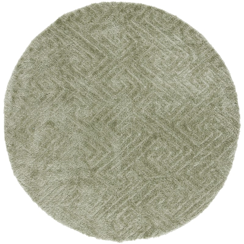 SAFAVIEH Tahoe Shag Nieki Geometric 1.2-inch Thick Rug - 6'7" Round - Sage - Round