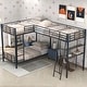 preview thumbnail 1 of 7, L-Shaped Bunk Bed with Loft Bed with Desk and Shelf Brown - Twin