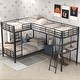 preview thumbnail 2 of 8, Metal L-Shaped Twin Over Twin Bunk Bed with a Twin Loft Bed Attached, Triple Bunk Bed with Desk and Shelf for Teens, Adults