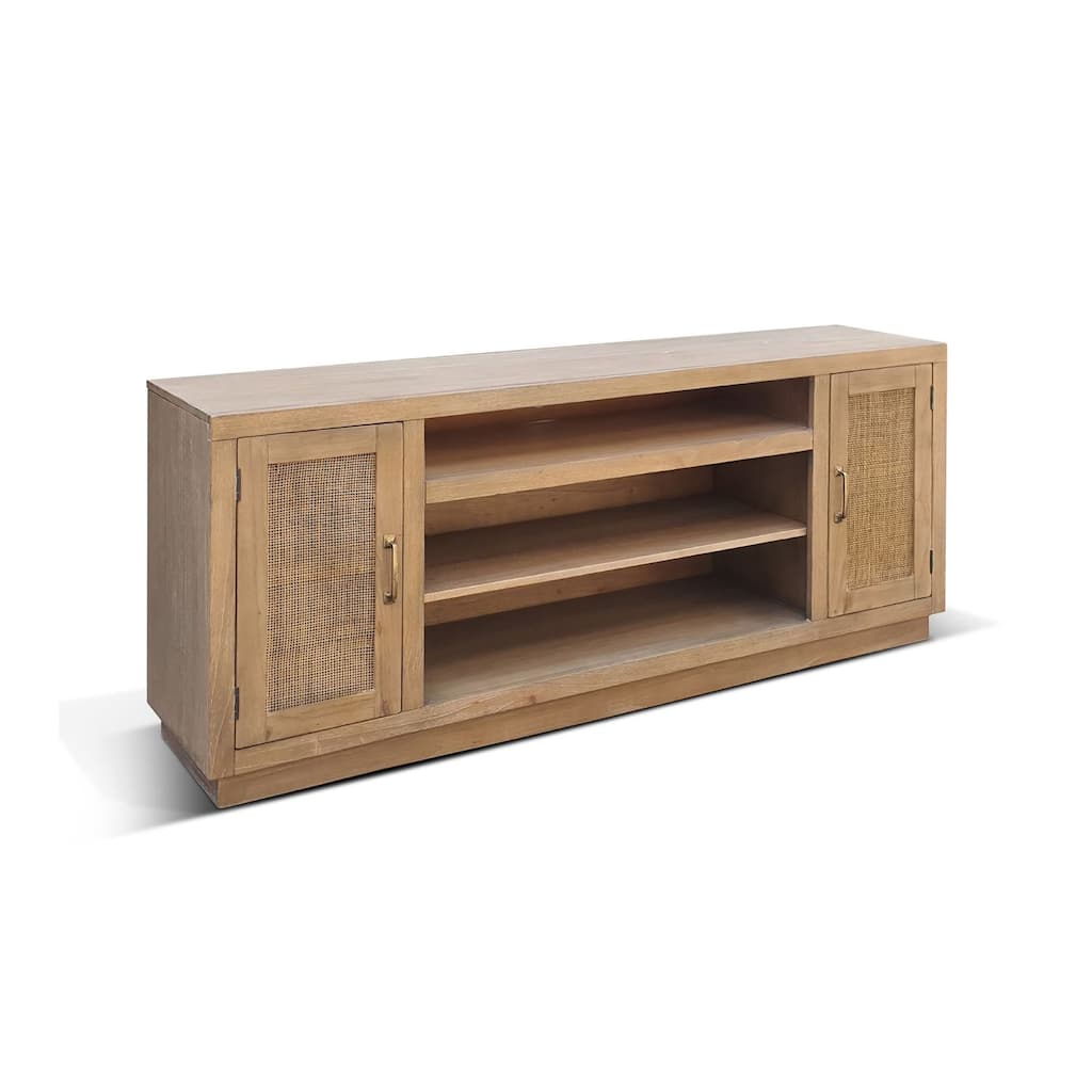 Ryle TV Media Entertainment Console, 78 Inch, Open Shelves 2 Doors, Brown