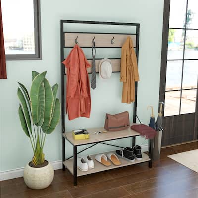 Carbon Loft Mathieu Hall Tree with 7 Hooks in Black Metal Frame - 40" x 15" x 68"