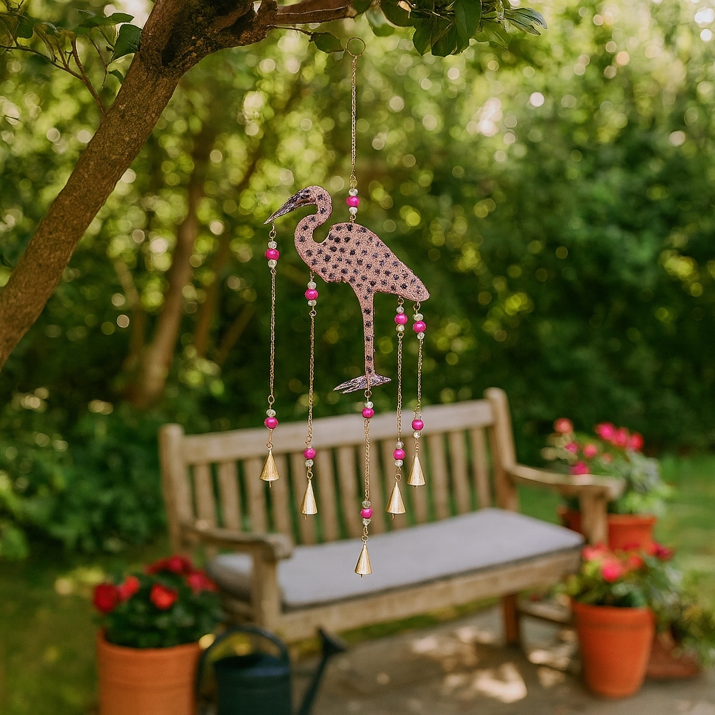 Decorative Flamingo Windchime with Hanging Bells - 22", Pink - 25.5"