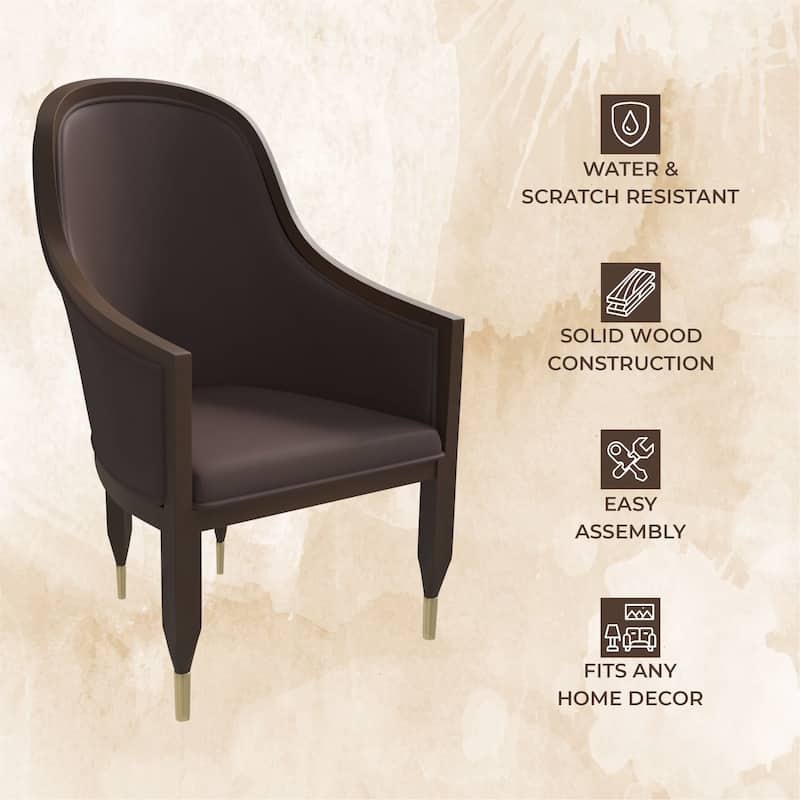 Leather Dining Chair with Arms with Rubberwood Frame Belle Series by LeisureMod