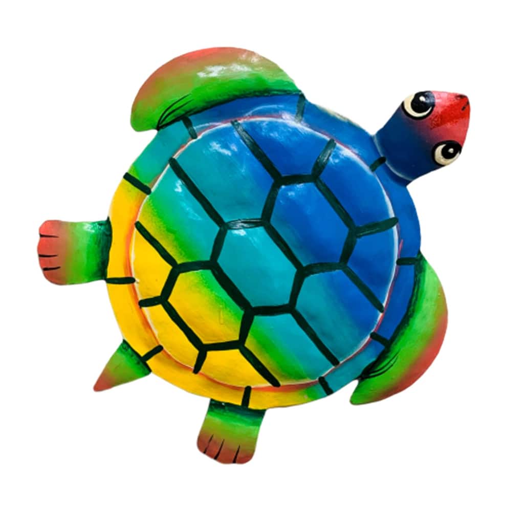 Handcrafted Sea Turtle Tiki Decor Haitian Metal Teal Blue