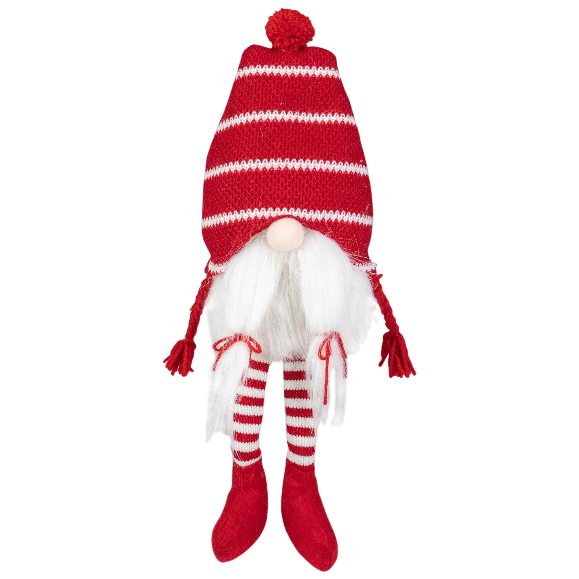 Plush Striped Sitting Christmas Gnome Figure - 18" - Red and White