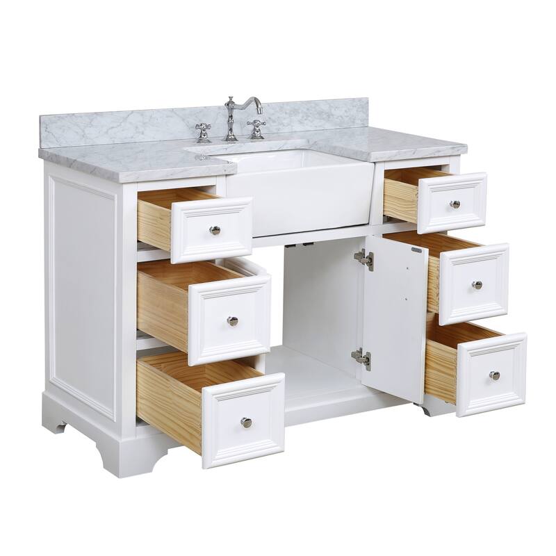 KitchenBathCollection Zelda 48" Farmhouse Bathroom Vanity with Carrara Marble Top
