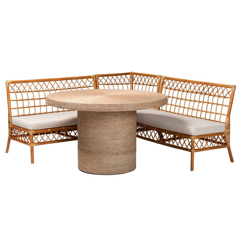 Adalina Modern Bohemian Honey Rattan 4-Piece Dining Nook Set - Honey
