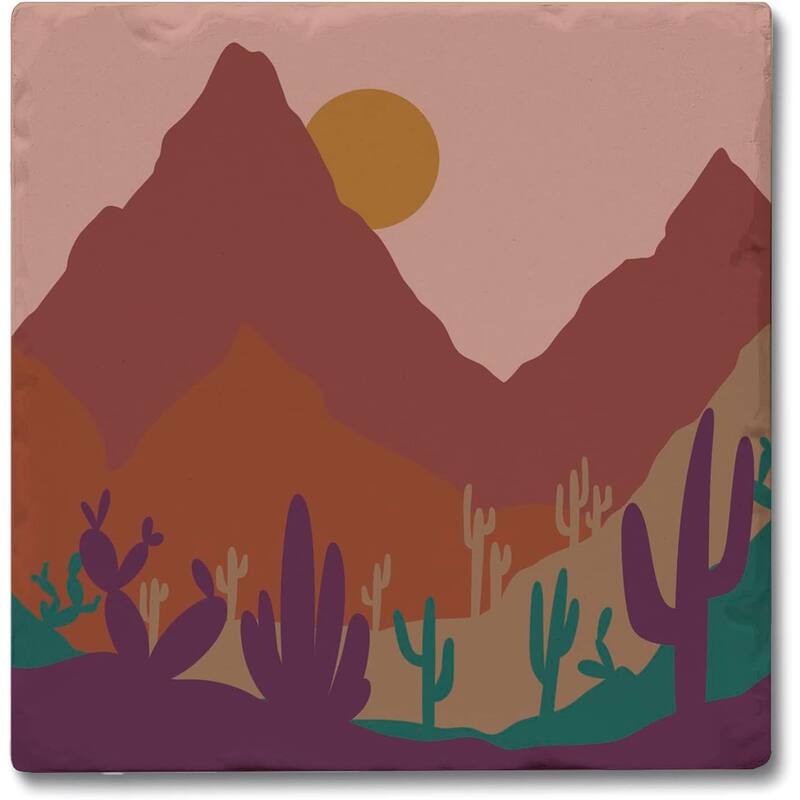 Southwest Palette 4-Pack Absorbent Stone Coasters with Protective Cork Backing 4" Square Made in The USA Easily Wipes Clean - Multi