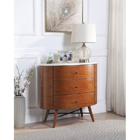 Walnut Finish 1pc Chest of Three Drawers Marble Top Ball Bearing Glides Bedroom Furniture