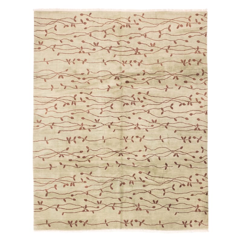 ECARPETGALLERY Hand-knotted Opulence Light Green Wool Rug - 8'0 x 10'0