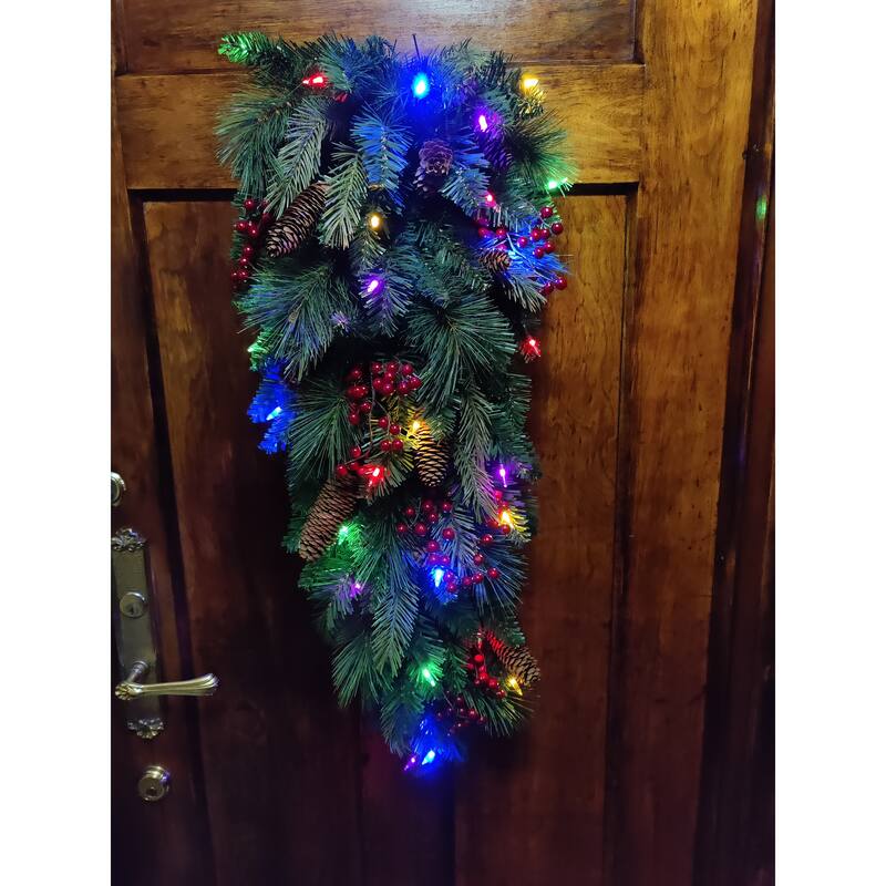 Traditional Woodland Berry B/O Teardrop Warm White & Multi LED Lights