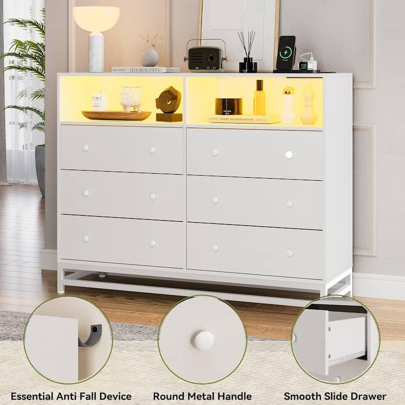 Wide Dresser for Bedroom with Charging Station