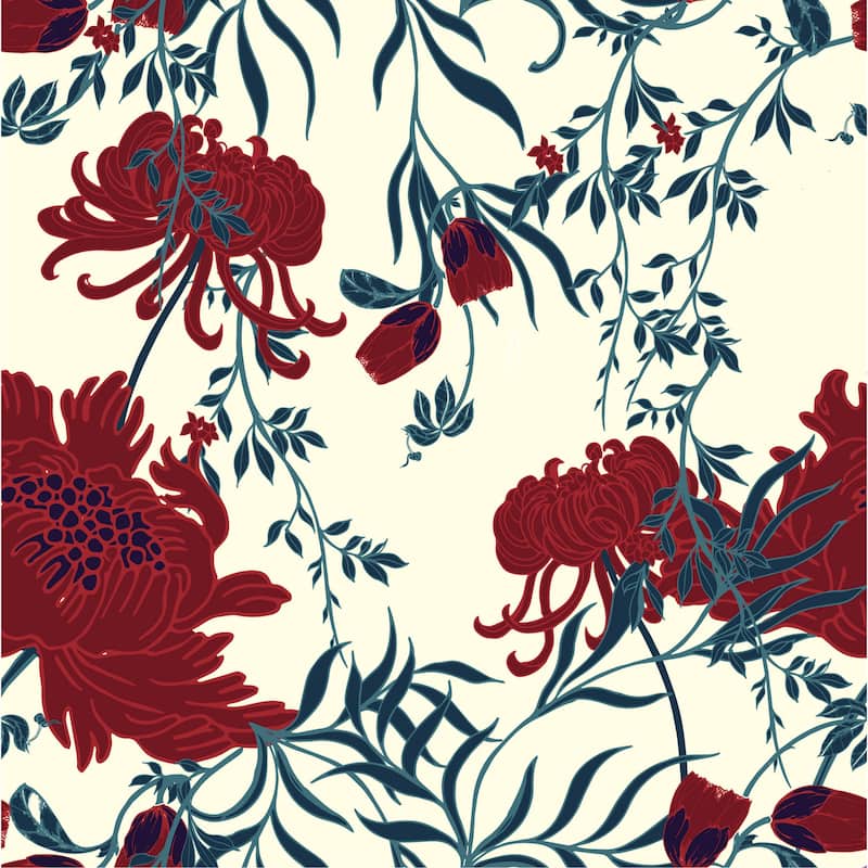 Dahlia Elegant Red Flowers Removable Wallpaper - 24'' inch x 10'ft