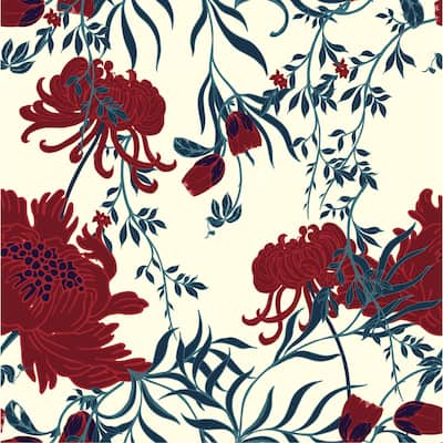 Dahlia Elegant Red Flowers Removable Wallpaper - 24'' inch x 10'ft