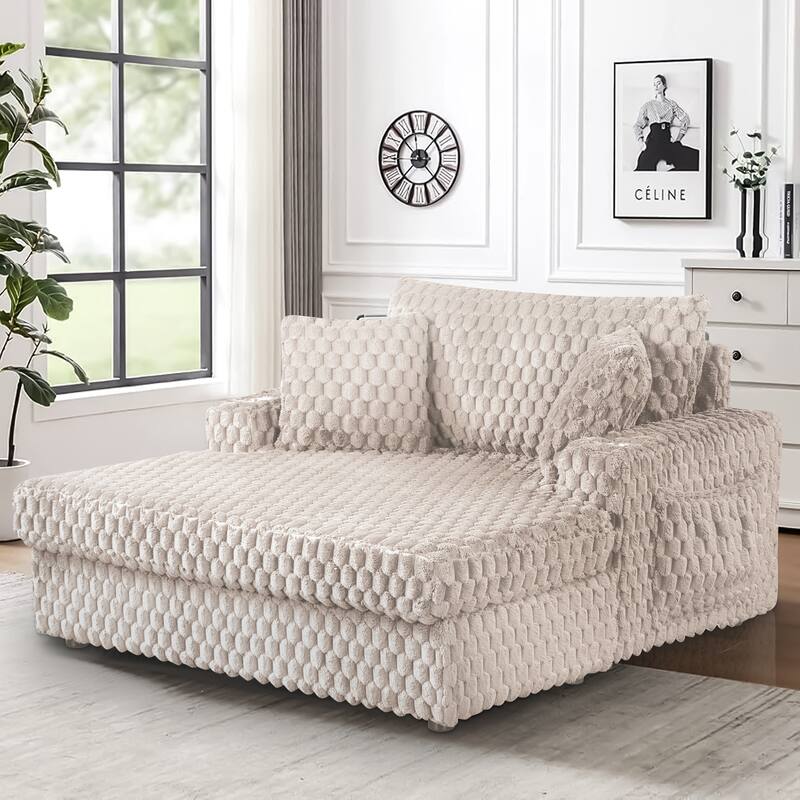Modern Soft Indoor Chaise Lounge Couch Sofa Bed with Pillows - Beige