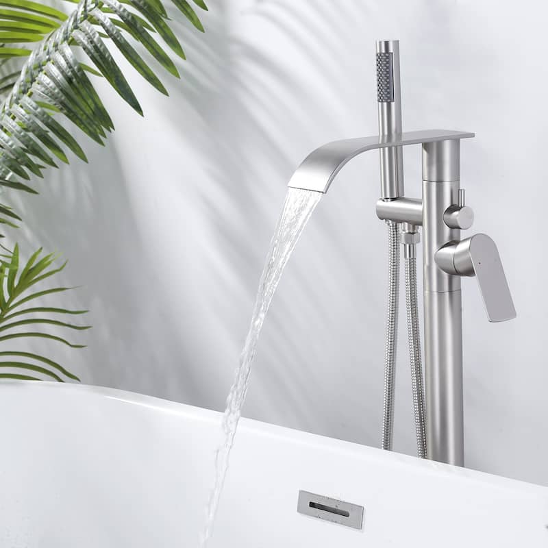 WOWOW Single-Handle Freestanding Waterfall Tub Faucet with Handshower