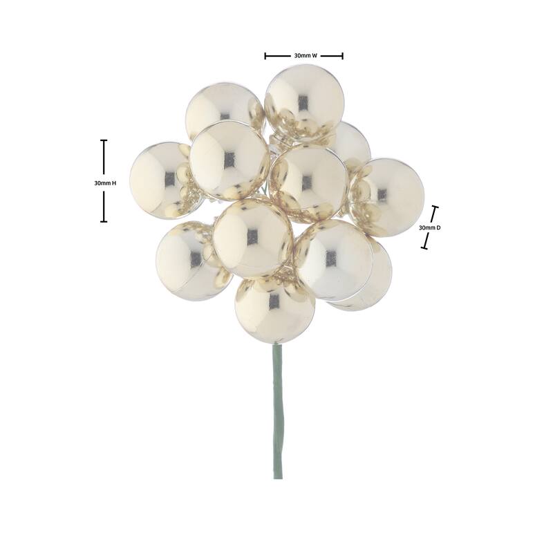 30mm Shatterproof Plastic 12 Bunch Shiney Stemball Set of 4