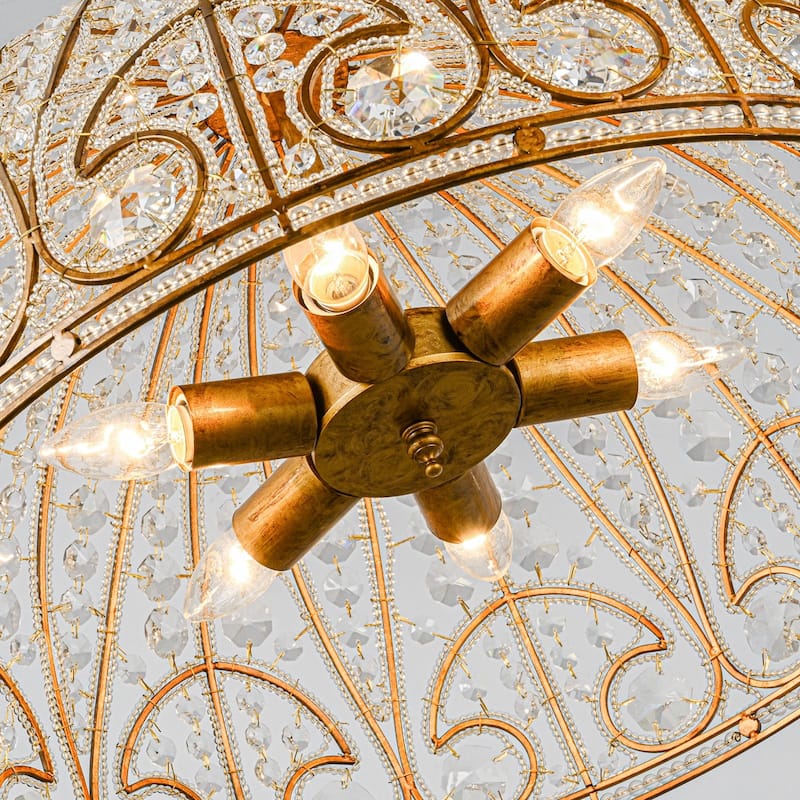 Ennu Retro Antique Sphere Crystal Chandelier Adjustable Dining Room Chandelier - Brass