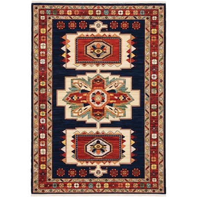 Style Haven Leander Bohemian Medallions Fringed Wool Blend Area Rug