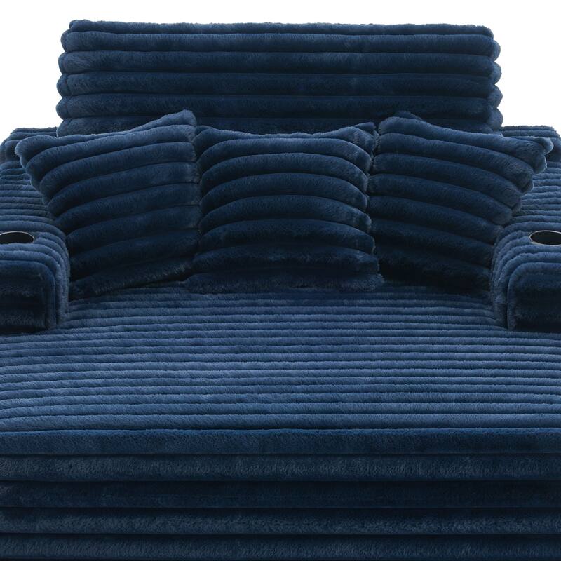 2 Set Flannel Upholstery Dual Cup Holde Chaise Lounge