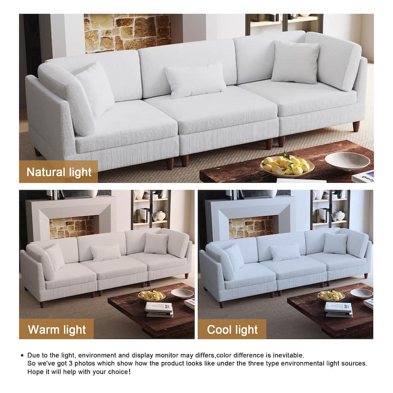 Corduroy Modular Sectional Sofa Set With Pillows