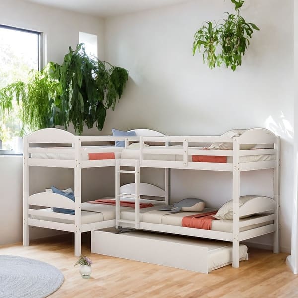 slide 2 of 45, Artsy Twin Size L-Shaped Bunk bed with Trundle and Full-length Guardrail, 5 Beds in 1, Maximized space White