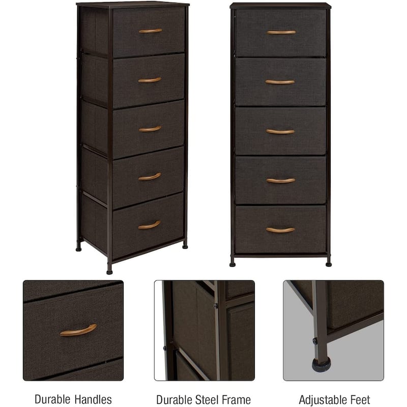 Dresser w/ 5 Drawers Furniture Tall Storage Organizer Unit for Bedroom